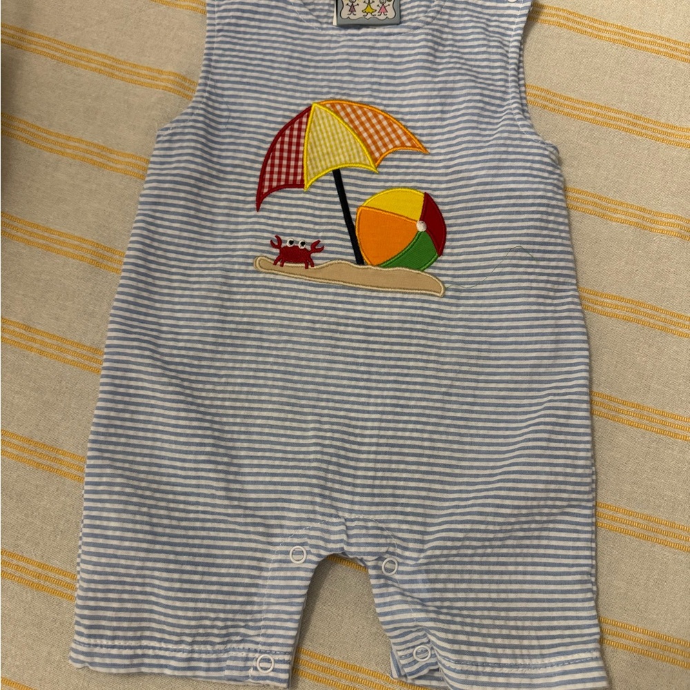 Three Sisters Striped Baby Romper with Beach Design